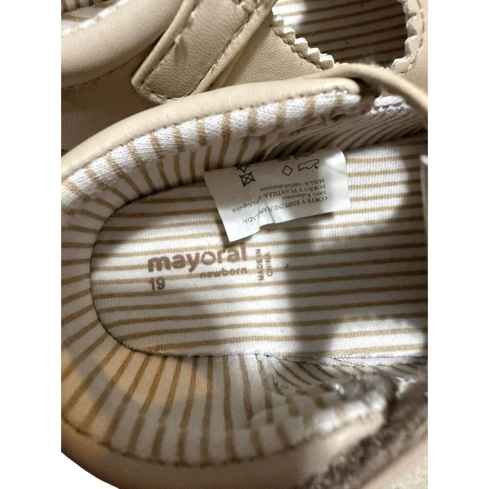 Mayoral Newborn Size 19 Beige Mary Jane Crib Shoes NWT Box